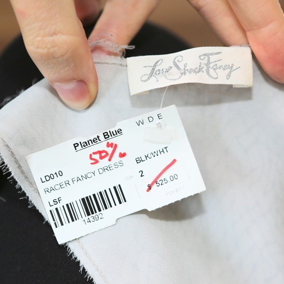 $525 LoveShackFancy - Black/White 100% Silk Racer Dress - Women's Size 2 NEW NWT - Picture 9 of 11